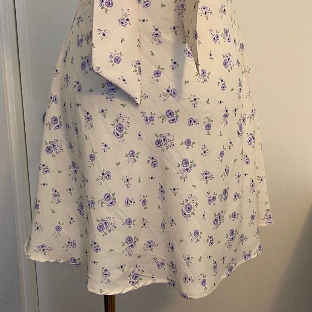 Zara Cream Floral Satin Effect Mini Dress with Back Tie Size XS - Picture 9 of 14